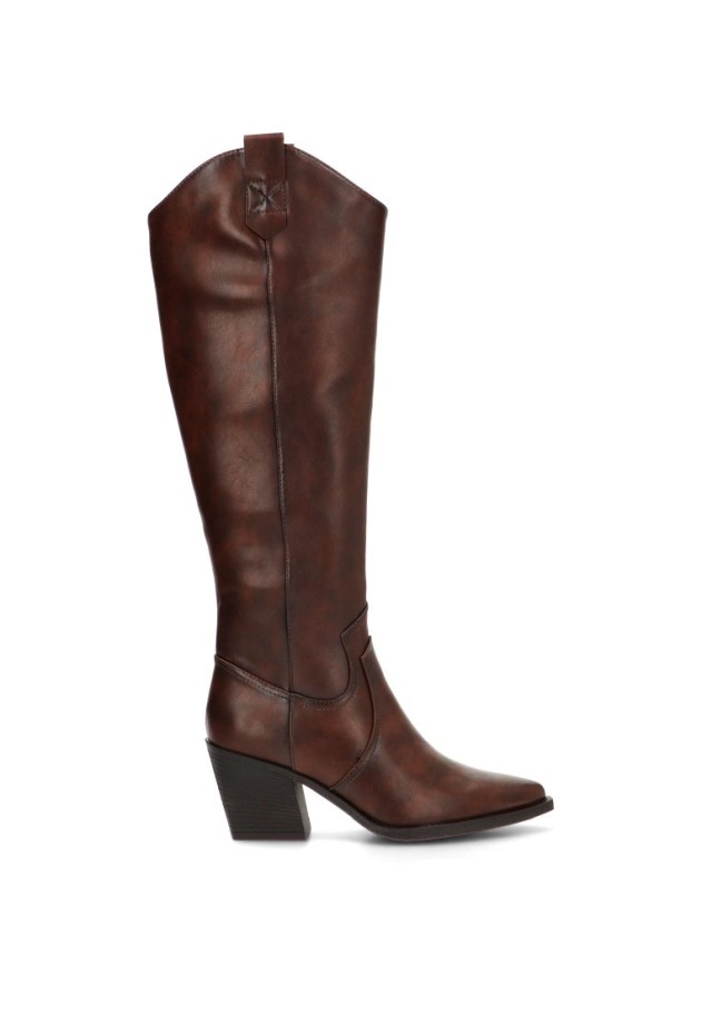 Bota campera café con tacón alto y cremallera de mujer ETIKA 110573