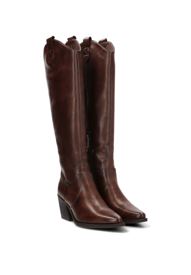 Bota campera café con tacón alto y cremallera de mujer ETIKA 110573