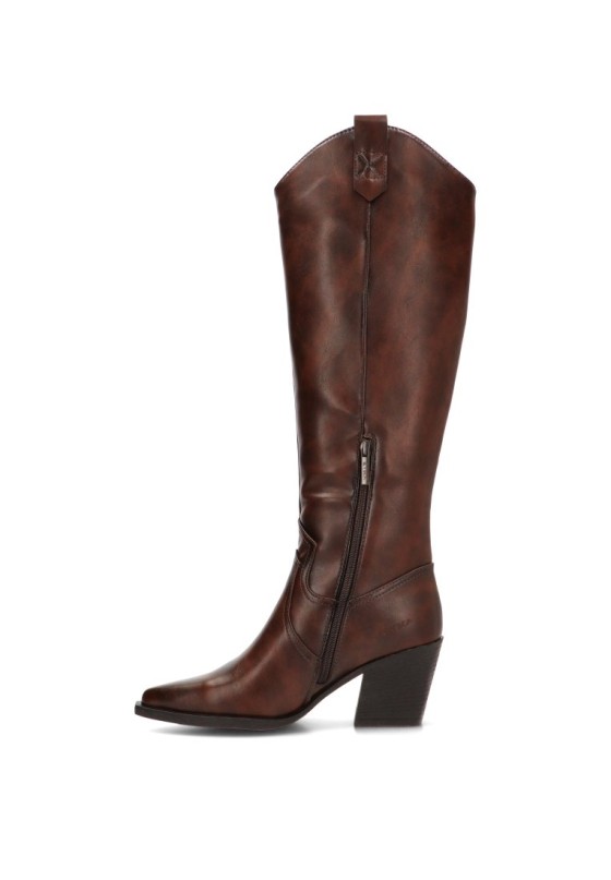 Bota campera café con tacón alto y cremallera de mujer ETIKA 110573