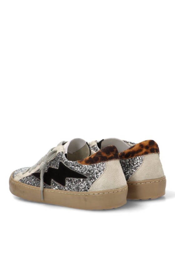 Deportivo con glitter y suela plana de mujer en color plomo M6500
