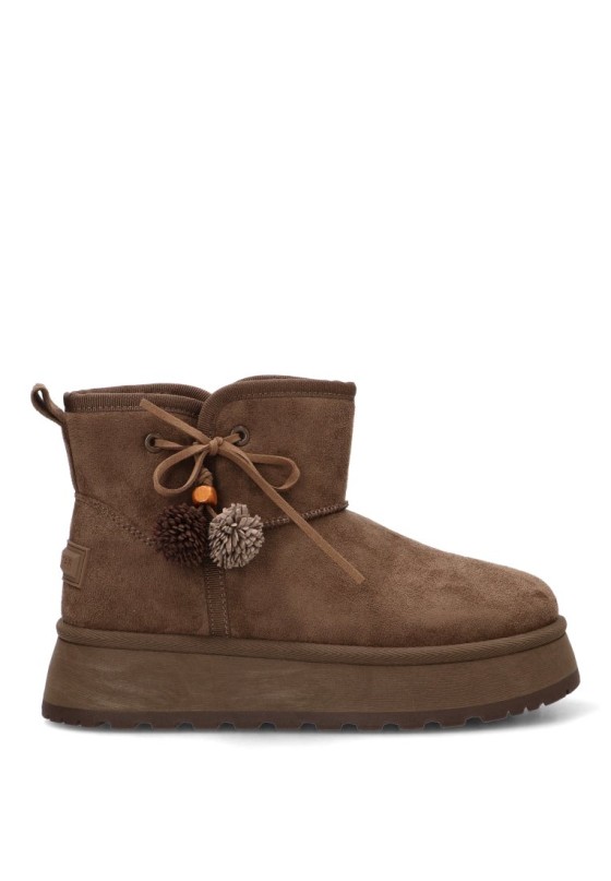 Botín taupe de antelina con pompón y suela plana para mujer DANGELA DBF31860