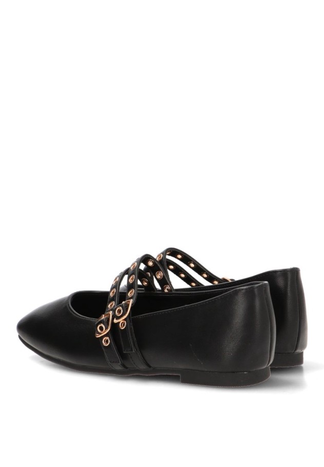 Bailarina XTI 146405 negra con dos hebillas y suela plana