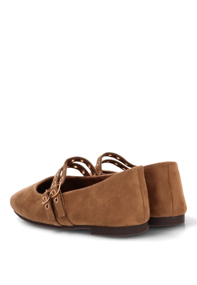 Bailarina antelina taupe de mujer XTI 146405 con dos hebillas y suela plana