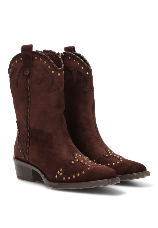 Bota campera de mujer XTI 146477 en antelina marrón con tacón medio