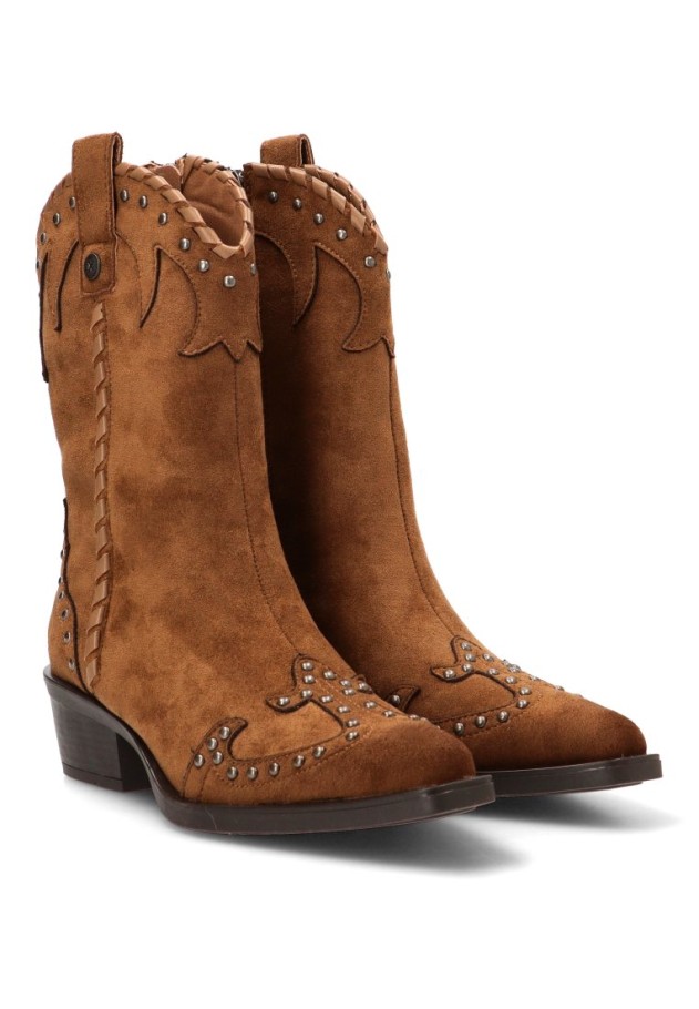 Bota campera de mujer XTI 146477 en antelina camel con tacón medio