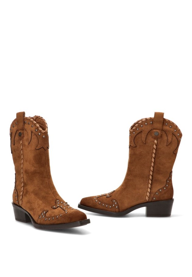 Bota campera de mujer XTI 146477 en antelina camel con tacón medio