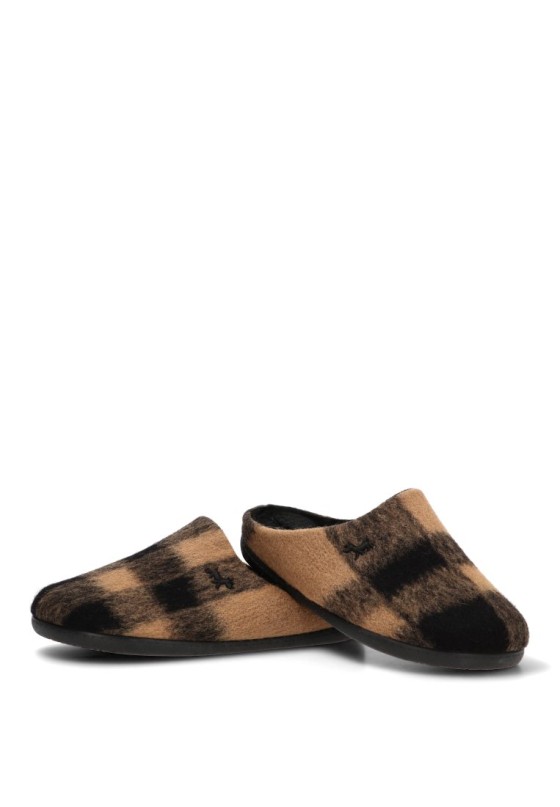 Zapatillas de casa camel a cuadros con suela plana para hombre GARZON 17302
