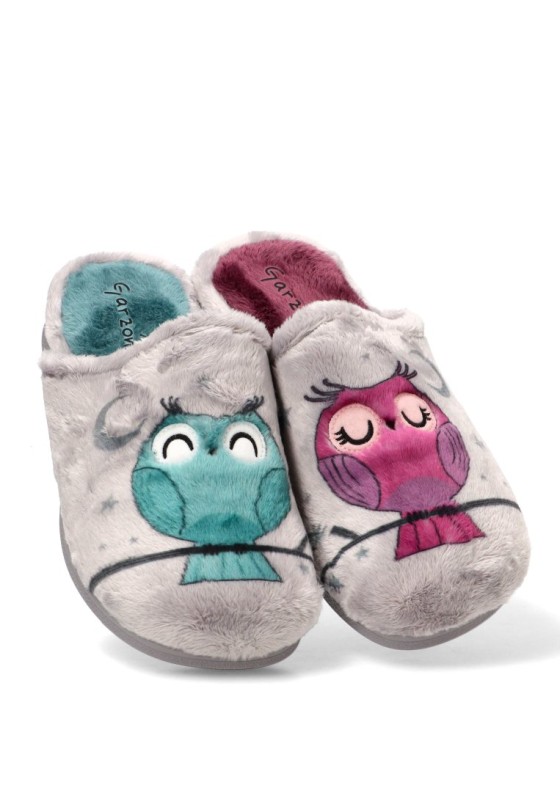 Zapatillas de casa gris con suela plana para mujer GARZON 2821