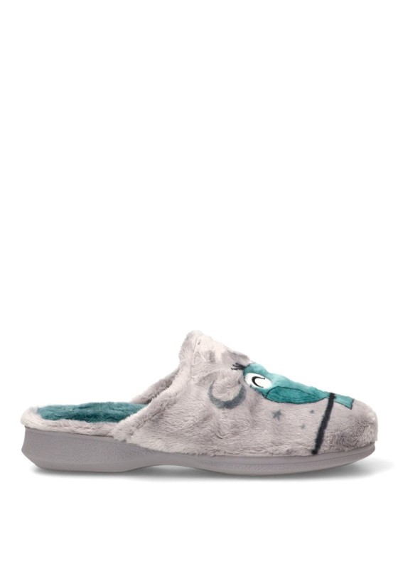 Zapatillas de casa gris con suela plana para mujer GARZON 2821