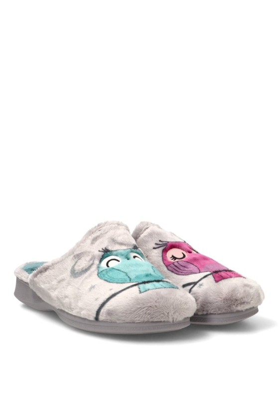 Zapatillas de casa gris con suela plana para mujer GARZON 2821