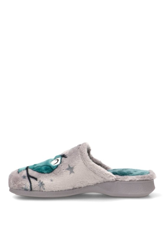 Zapatillas de casa gris con suela plana para mujer GARZON 2821
