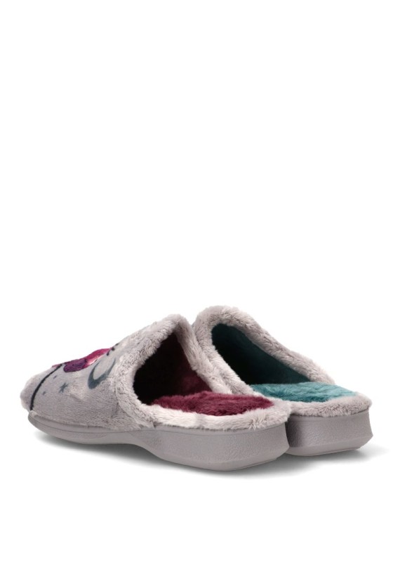 Zapatillas de casa gris con suela plana para mujer GARZON 2821