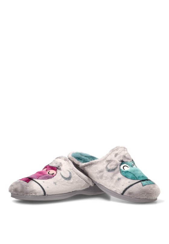 Zapatillas de casa gris con suela plana para mujer GARZON 2821