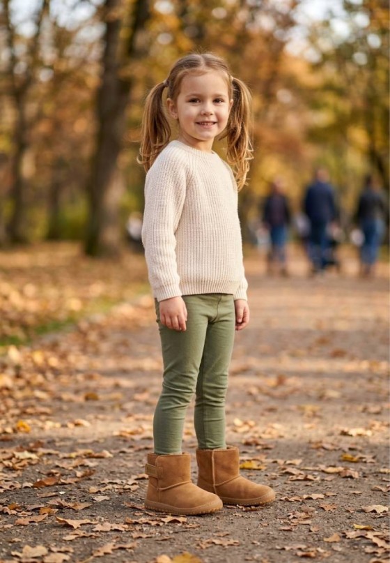 Botín respetuoso barefoot de niña ETIKA 10921 en antelina camel