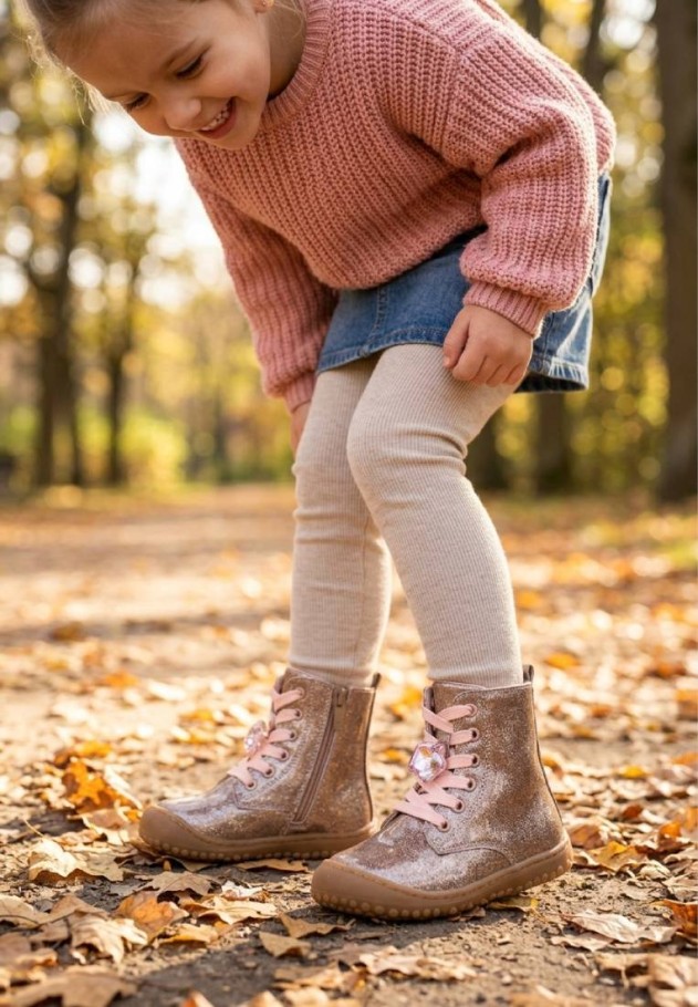 Botín oro sintético respetuoso barefoot para niña ETIKA 10631