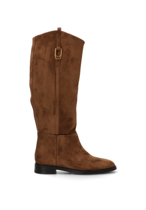 Bota de montar de mujer YULIA M6796 camel en antelina con suela plana