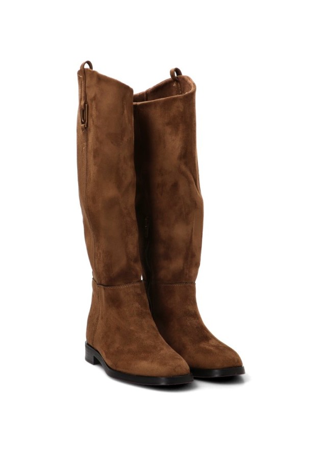 Bota de montar de mujer YULIA M6796 camel en antelina con suela plana