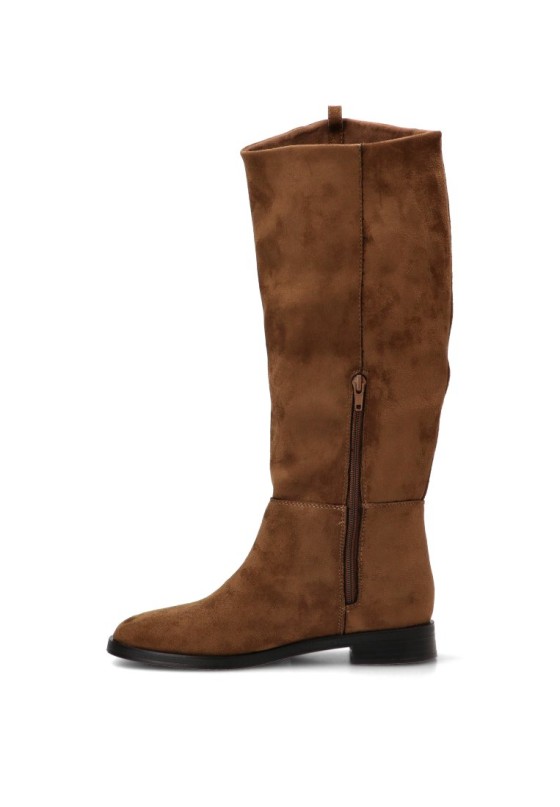 Bota de montar de mujer YULIA M6796 camel en antelina con suela plana