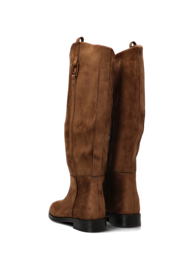 Bota de montar de mujer YULIA M6796 camel en antelina con suela plana