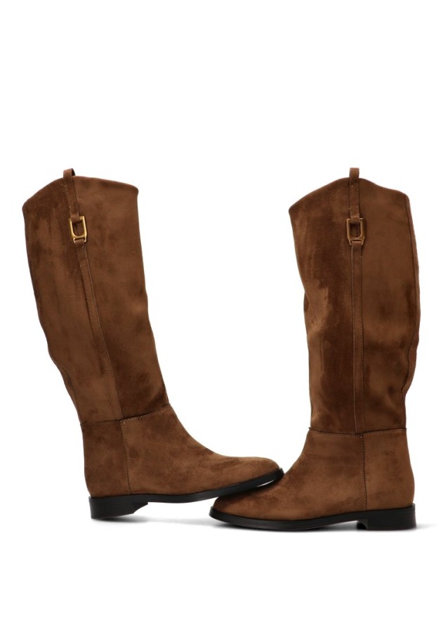Bota de montar de mujer YULIA M6796 camel en antelina con suela plana
