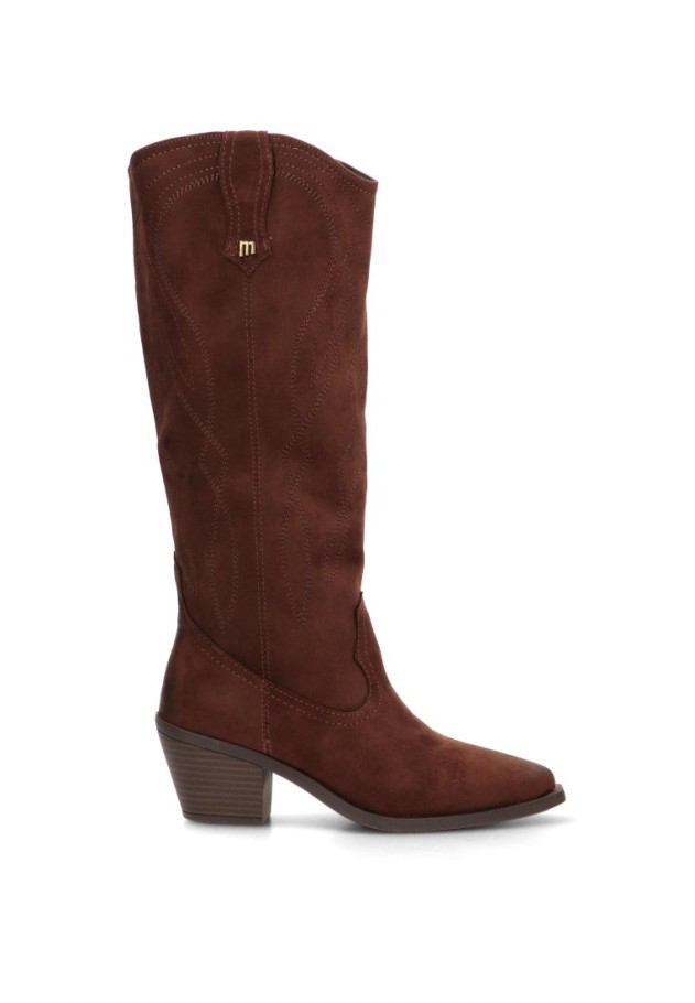 Bota alta campera de mujer MUSTANG 55349 antelina café tacón medio