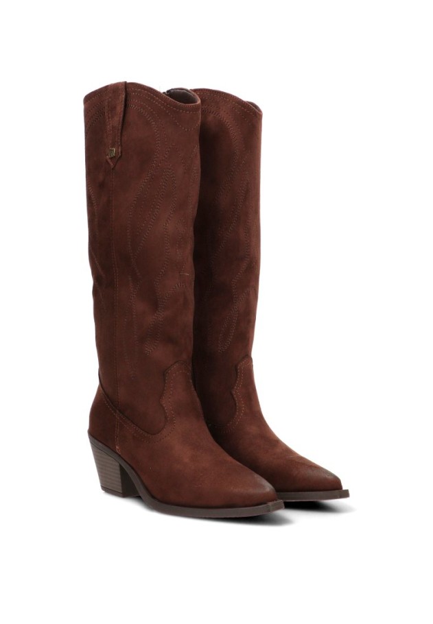 Bota alta campera de mujer MUSTANG 55349 antelina café tacón medio
