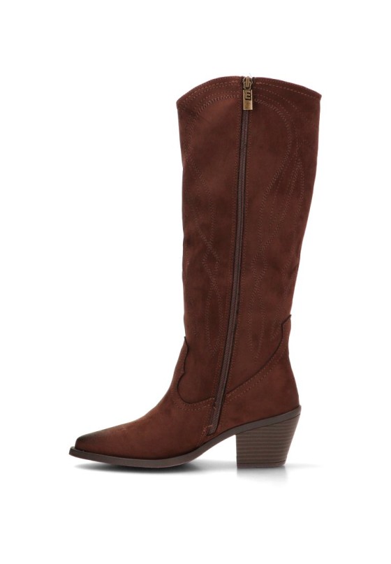 Bota alta campera de mujer MUSTANG 55349 antelina café tacón medio