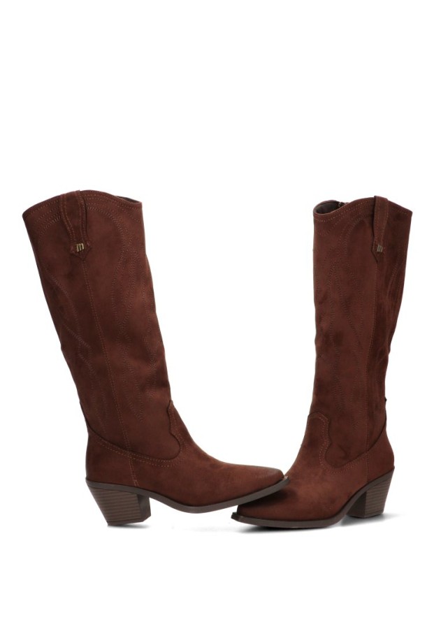 Bota alta campera de mujer MUSTANG 55349 antelina café tacón medio