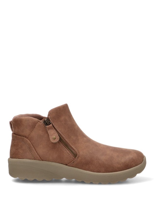 Botín sintético para mujer SKECHERS 158952 en taupe con suela plana