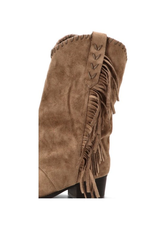 Botín campero con flecos ETIKA 110568 taupe antelina tacón medio