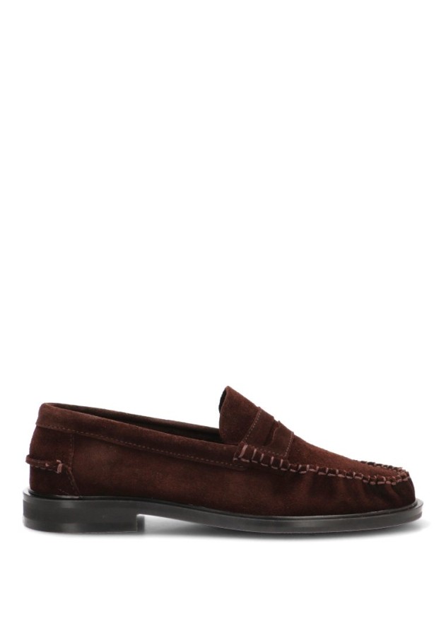 Mocasín antifaz DJ. SANTA 20058 de mujer en serraje chocolate con suela plana