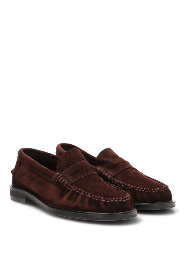Mocasín antifaz DJ. SANTA 20058 de mujer en serraje chocolate con suela plana