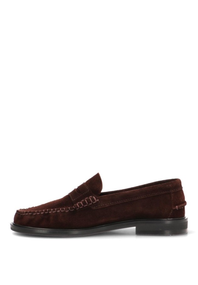 Mocasín antifaz DJ. SANTA 20058 de mujer en serraje chocolate con suela plana