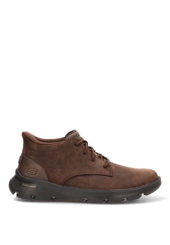 Botín de hombre SKECHERS 205514 en piel marrón con suela plana