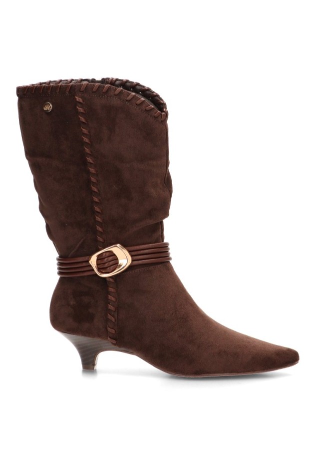 Bota de antelina color café con tacón medio para mujer ISTERIA 1295
