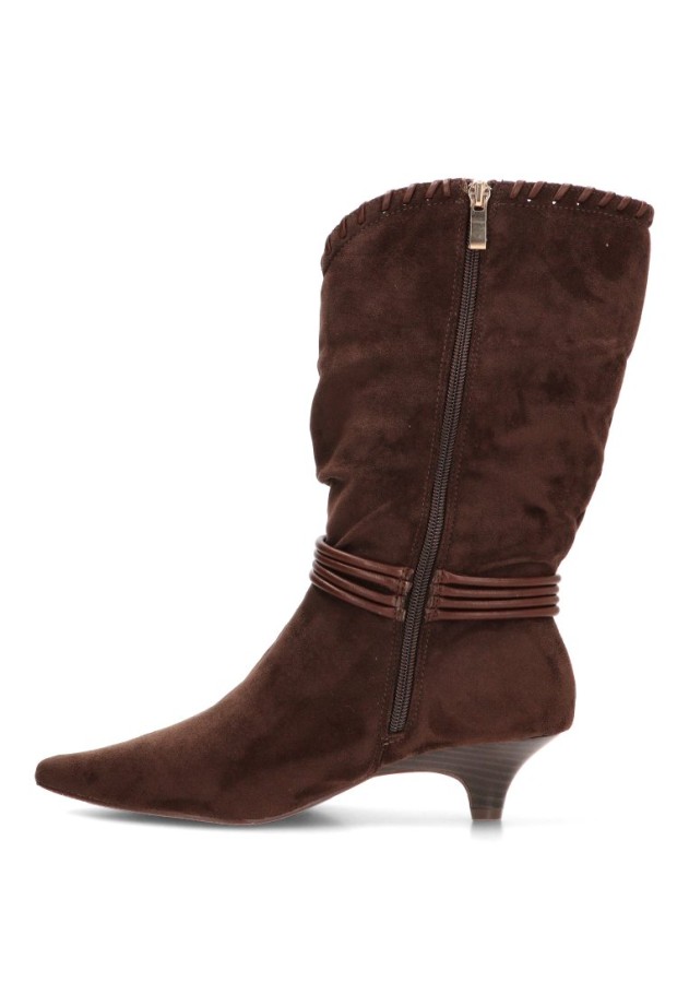 Bota de antelina color café con tacón medio para mujer ISTERIA 1295