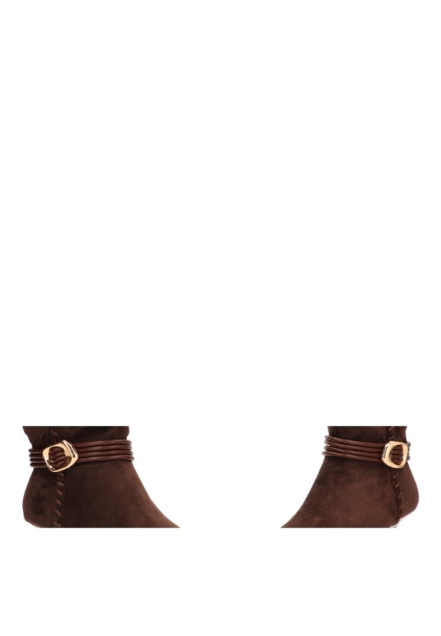 Bota de antelina color café con tacón medio para mujer ISTERIA 1295
