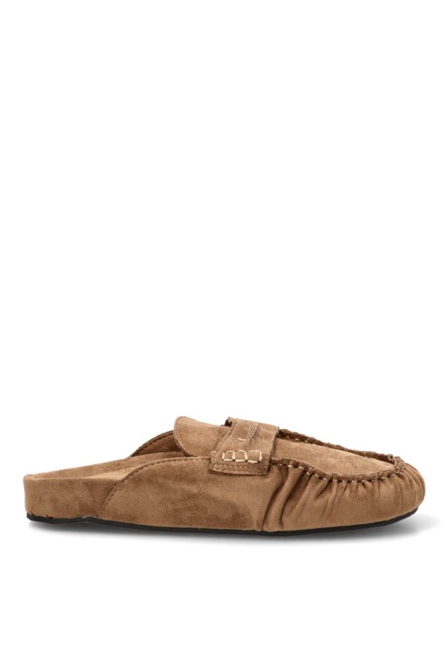 Zueco mocasín antelina khaki de mujer P152