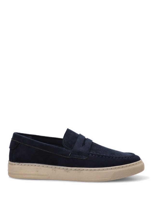 Mocasín en antelina azul con suela plana para hombre CINK-ME J93