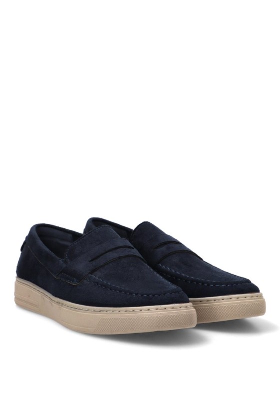 Mocasín en antelina azul con suela plana para hombre CINK-ME J93