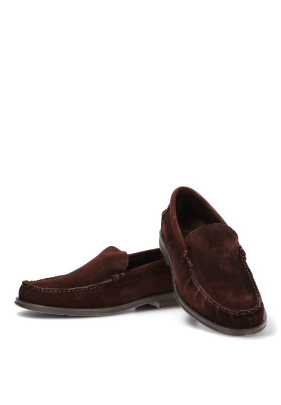 Mocasín serraje chocolate para hombre DJ. SANTA 21044 con suela plana