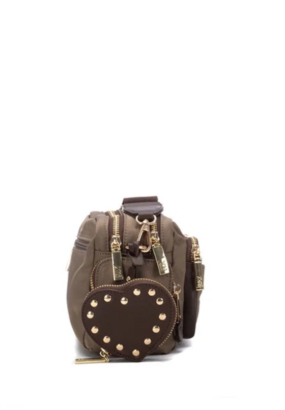 Bolso bandolera pequeño textil taupe para mujer XTI 184651