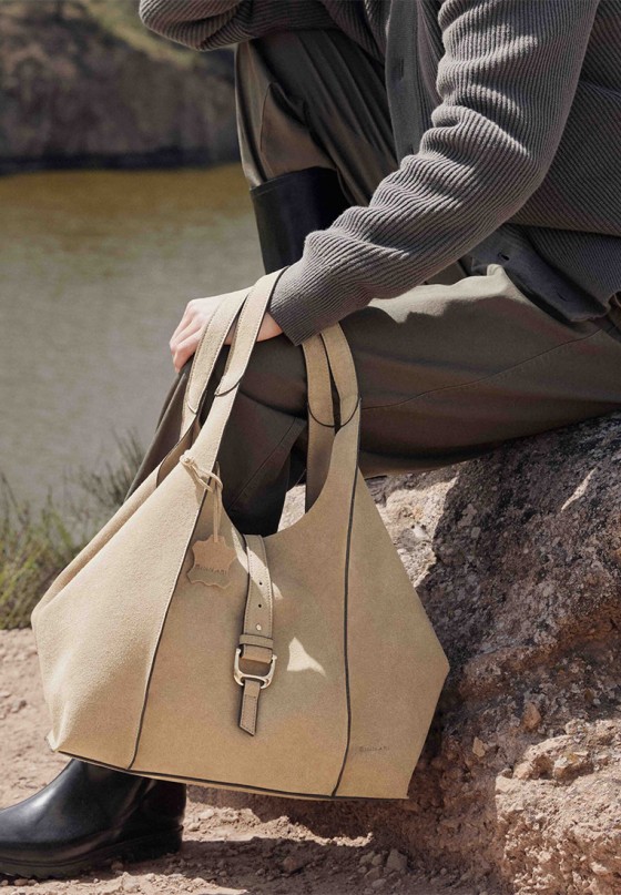 Bolso de hombro en antelina taupe para mujer BINNARI 21391