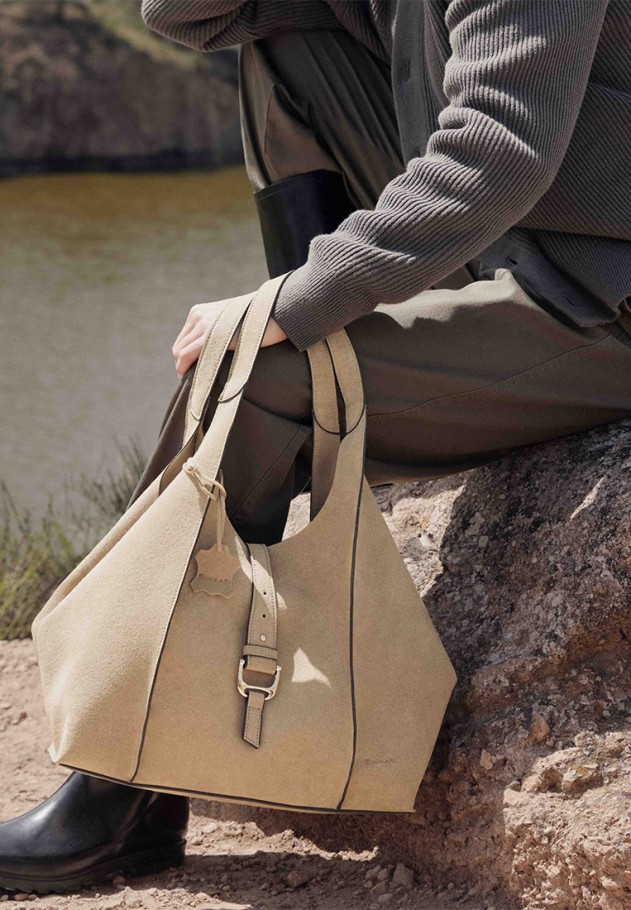 Bolso de hombro en antelina taupe para mujer BINNARI 21391