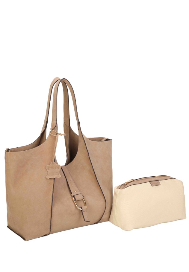 Bolso de hombro en antelina taupe para mujer BINNARI 21391