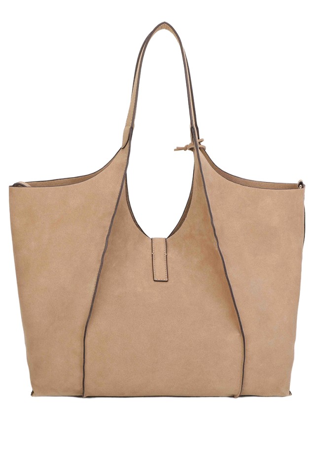 Bolso de hombro en antelina taupe para mujer BINNARI 21391