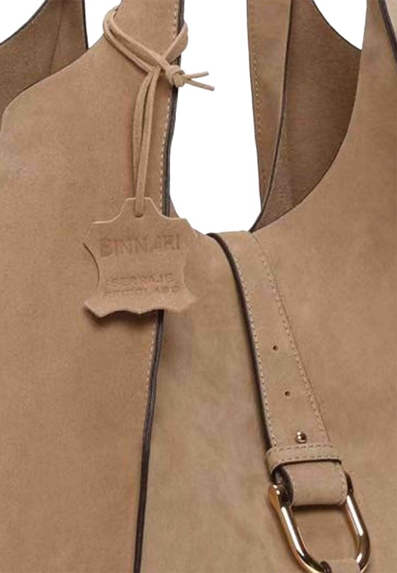 Bolso de hombro en antelina taupe para mujer BINNARI 21391