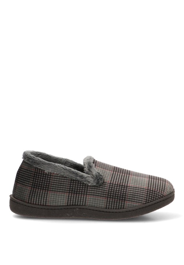Zapatillas de casa cerradas PLUMAFLEX R12269 para hombre en gris textil con suela plana