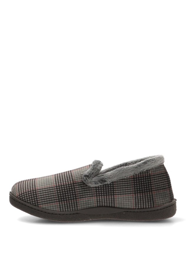 Zapatillas de casa cerradas PLUMAFLEX R12269 para hombre en gris textil con suela plana