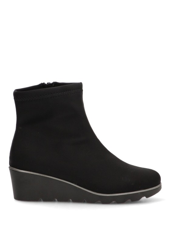 Botín textil negro con cuña media para mujer FLEX PIES 3073